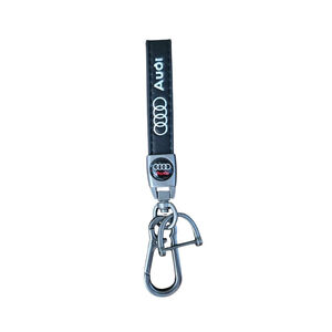 Audi Black Leather Keychain One Size Silver Hardware